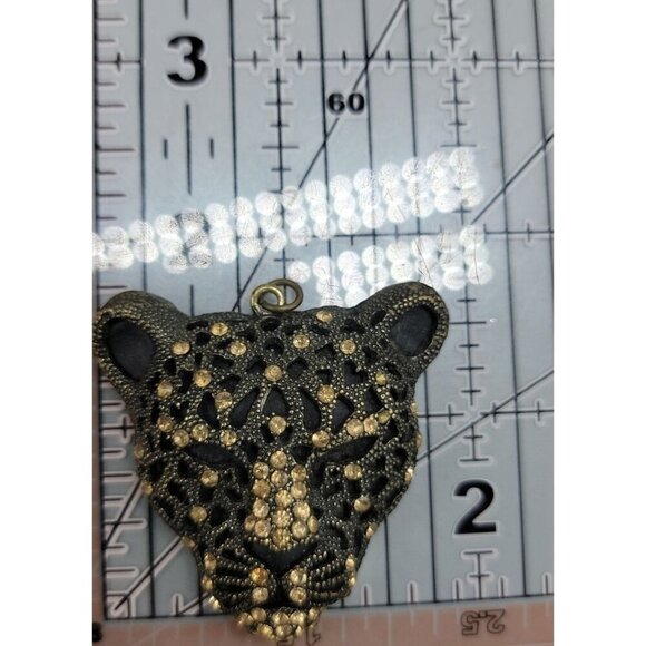 Leopard Panther Pendant Black Metal Gold Tone Texture & Rhinestones Stunning - Picture 4 of 13
